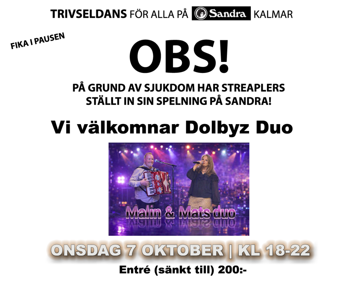 Trivseldans till Dolbyz Duo på Sandra, Kalmar 7 oktober